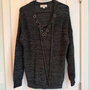 Women's Dark Gray Lace-Up Knit Sweater